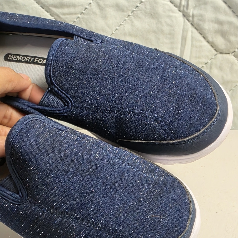 Ladies Navy Slip-On Sneakers with White Soles - Picture 4 of 9